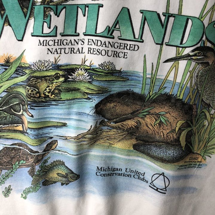 90'S Hanes BEEFY-T Animal T-Shirt, Made in USA, Men's Size L (approx.), Vintage cotton white type Vintage Second Hand