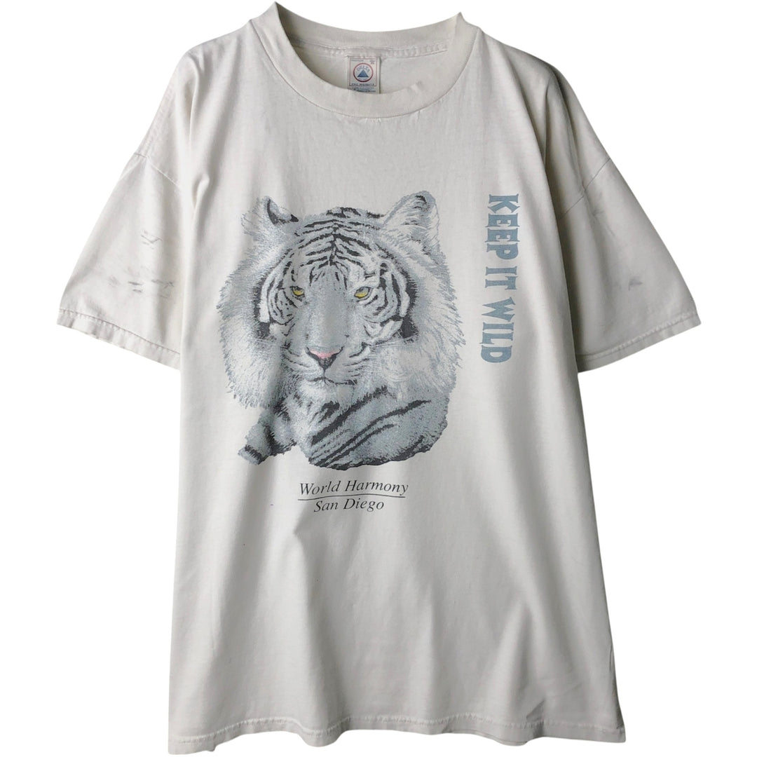 90'S Delta White Tiger Pattern Animal T-Shirt, Men's XL equivalent, Vintage cotton white type Vintage Second Hand