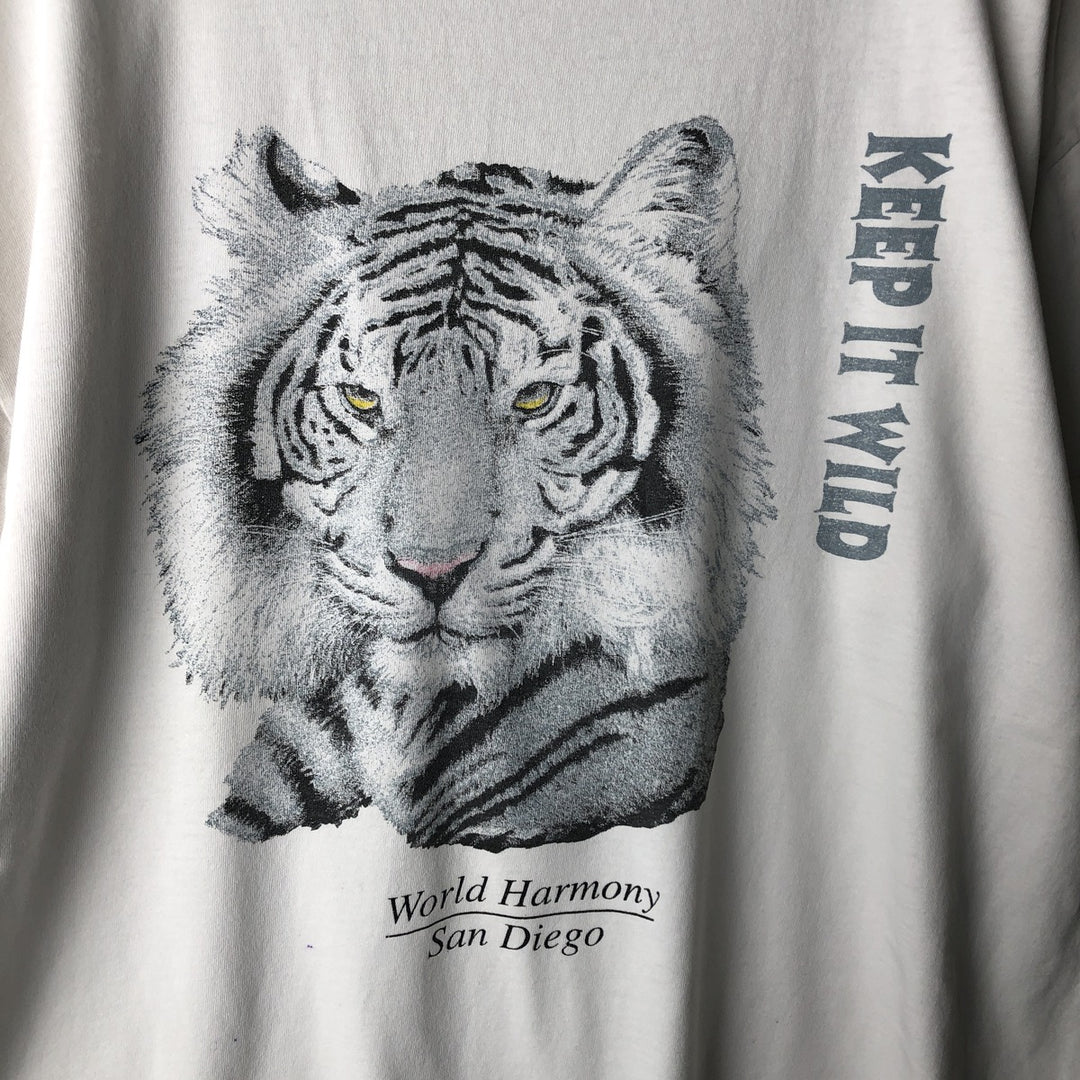 90'S Delta White Tiger Pattern Animal T-Shirt, Men's XL equivalent, Vintage cotton white type Vintage Second Hand