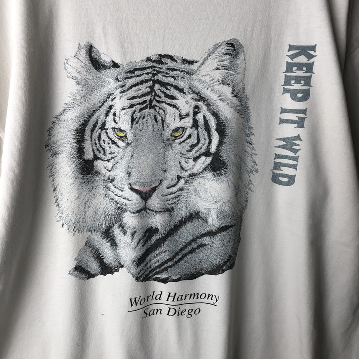 90'S Delta White Tiger Pattern Animal T-Shirt, Men's XL equivalent, Vintage cotton white type Vintage Second Hand