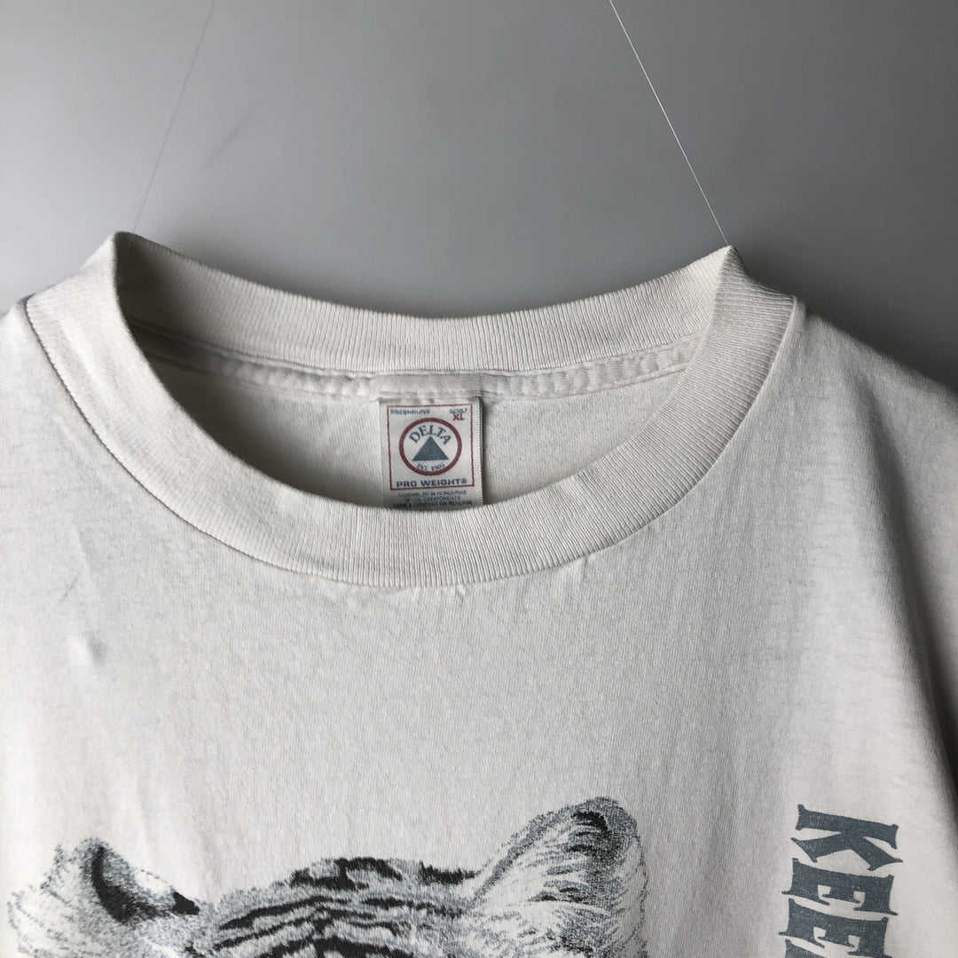 90'S Delta White Tiger Pattern Animal T-Shirt, Men's XL equivalent, Vintage cotton white type Vintage Second Hand
