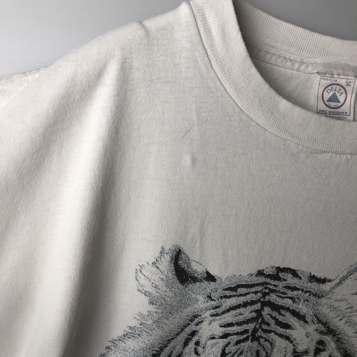 90'S Delta White Tiger Pattern Animal T-Shirt, Men's XL equivalent, Vintage cotton white type Vintage Second Hand