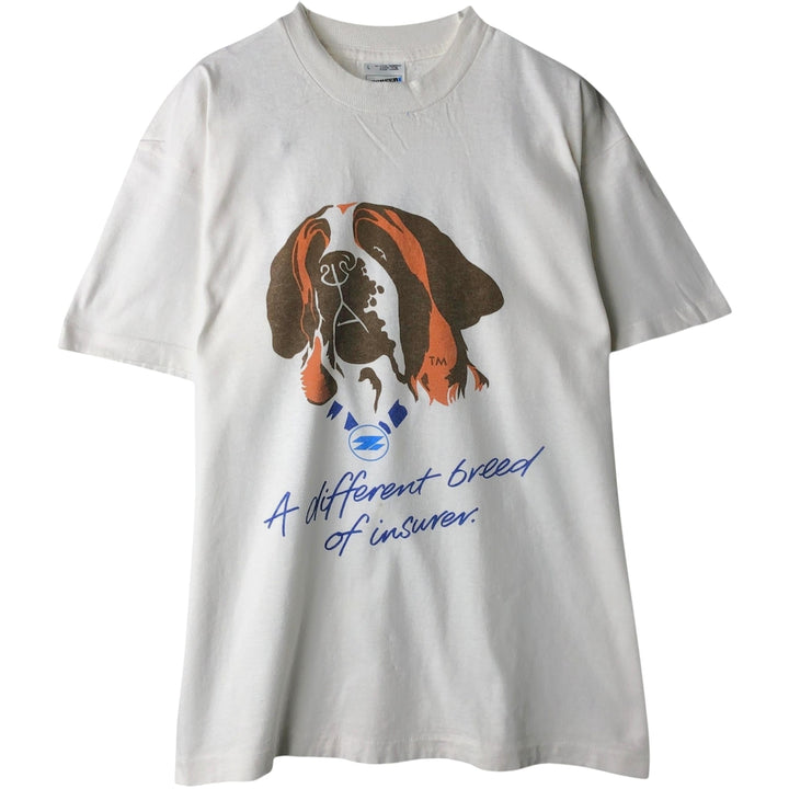 90'S Fruit of the Loom Screen Stars Dog Print Animal T-Shirt, Made in USA, Men's Size L (approx.), Vintage cotton white type Vintage Second Hand