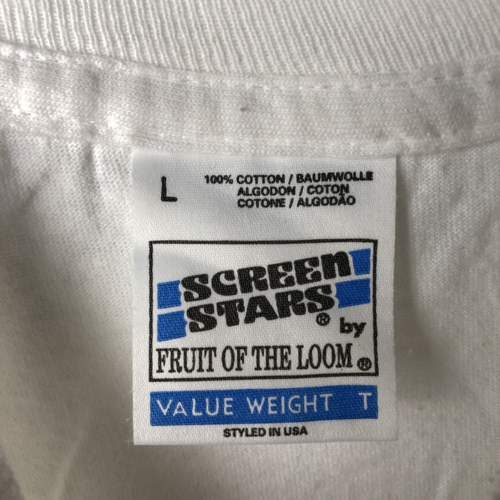 90'S Fruit of the Loom Screen Stars Dog Print Animal T-Shirt, Made in USA, Men's Size L (approx.), Vintage cotton white type Vintage Second Hand