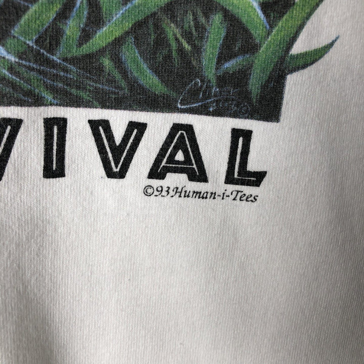 Fruit of the Loom Tiger Pattern Animal T-Shirt, Made in USA, Men's Size L (approx.) cotton white type Vintage Second Hand