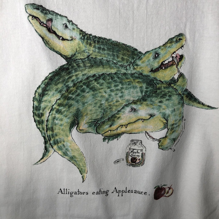 90'S ALL SPORT Crocodile Pattern Animal T-Shirt, Made in USA, Men's Size L (Equivalent), Vintage cotton white type Vintage Second Hand