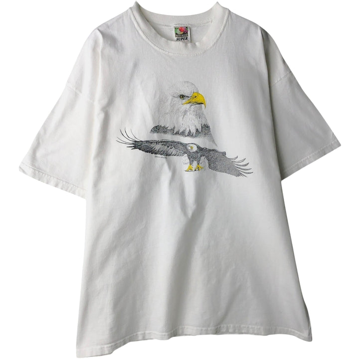 Fruit of the Loom Super Cotton Eagle Pattern Animal T-Shirt, Made in USA, Men's Size XL (approx.) cotton white type Vintage Second Hand