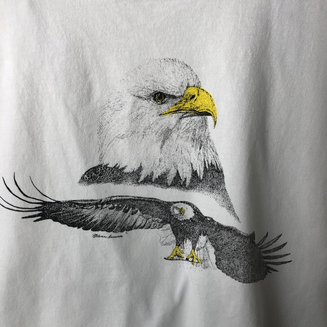 Fruit of the Loom Super Cotton Eagle Pattern Animal T-Shirt, Made in USA, Men's Size XL (approx.) cotton white type Vintage Second Hand