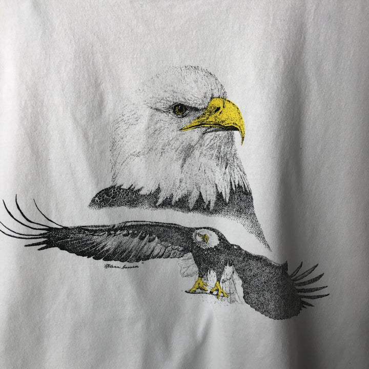 Fruit of the Loom Super Cotton Eagle Pattern Animal T-Shirt, Made in USA, Men's Size XL (approx.) cotton white type Vintage Second Hand