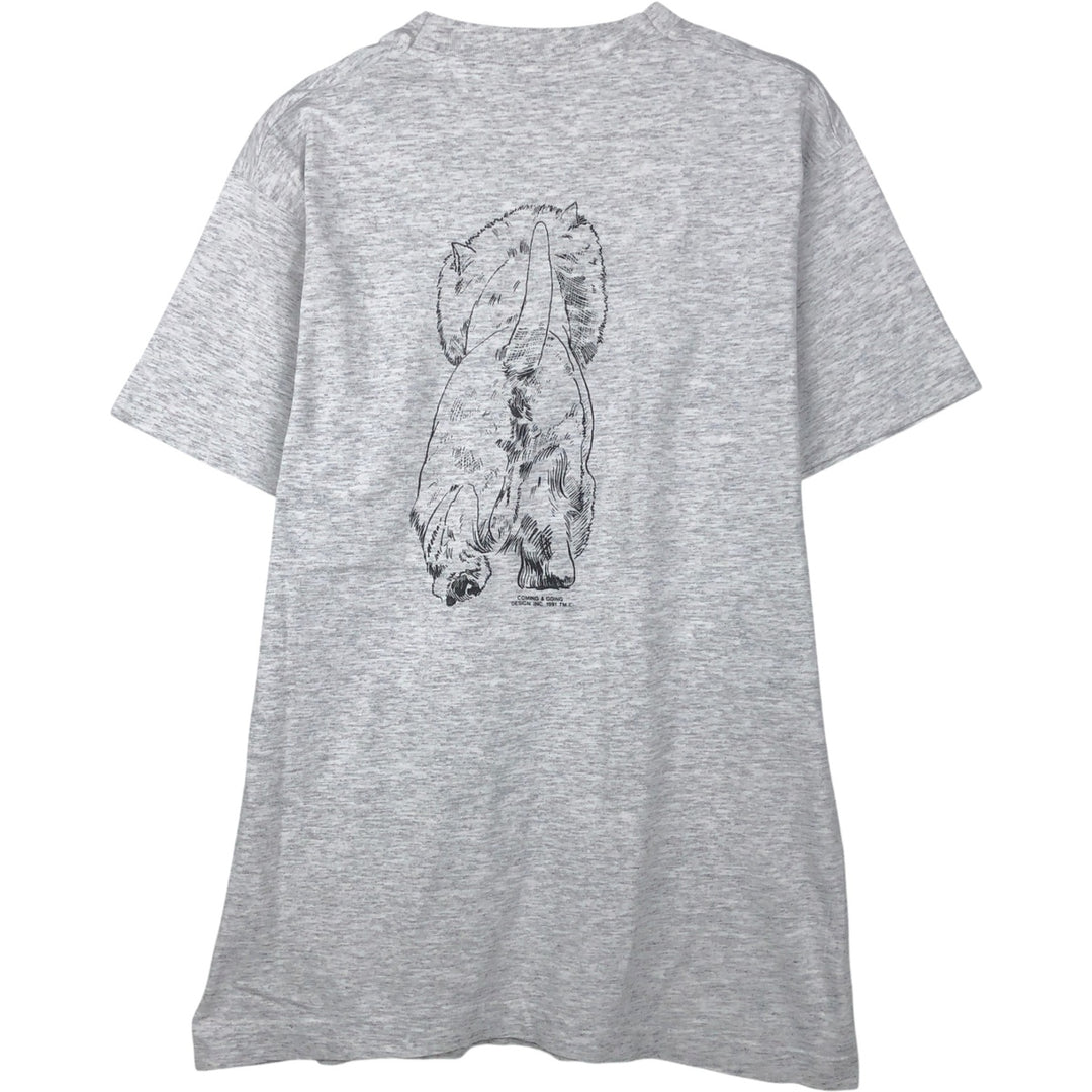 90'S Fruit of the Loom Dog Print Animal T-Shirt, Made in USA, Men's Size L (Equivalent), Vintage cotton gray type Vintage Second Hand