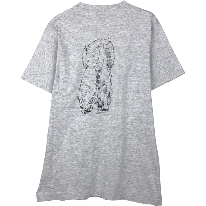 90'S Fruit of the Loom Dog Print Animal T-Shirt, Made in USA, Men's Size L (Equivalent), Vintage cotton gray type Vintage Second Hand