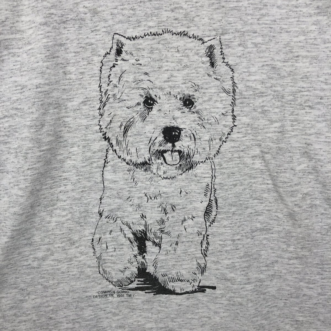 90'S Fruit of the Loom Dog Print Animal T-Shirt, Made in USA, Men's Size L (Equivalent), Vintage cotton gray type Vintage Second Hand