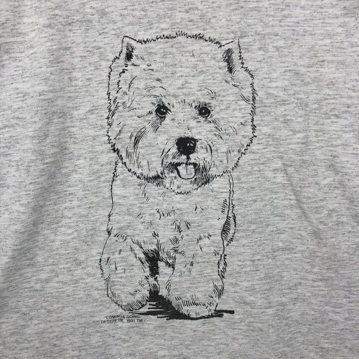 90'S Fruit of the Loom Dog Print Animal T-Shirt, Made in USA, Men's Size L (Equivalent), Vintage cotton gray type Vintage Second Hand