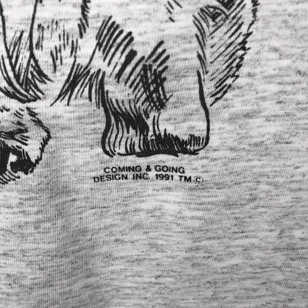 90'S Fruit of the Loom Dog Print Animal T-Shirt, Made in USA, Men's Size L (Equivalent), Vintage cotton gray type Vintage Second Hand