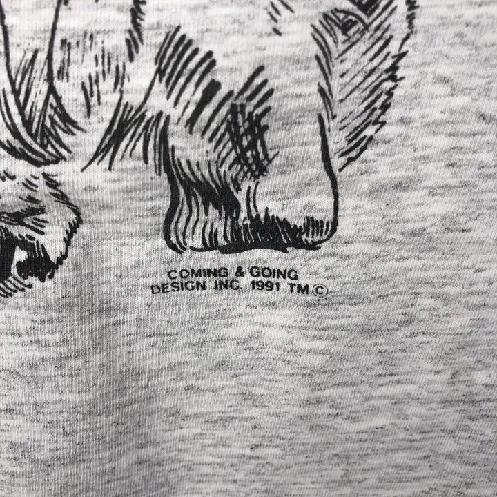 90'S Fruit of the Loom Dog Print Animal T-Shirt, Made in USA, Men's Size L (Equivalent), Vintage cotton gray type Vintage Second Hand
