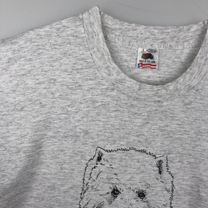 90'S Fruit of the Loom Dog Print Animal T-Shirt, Made in USA, Men's Size L (Equivalent), Vintage cotton gray type Vintage Second Hand