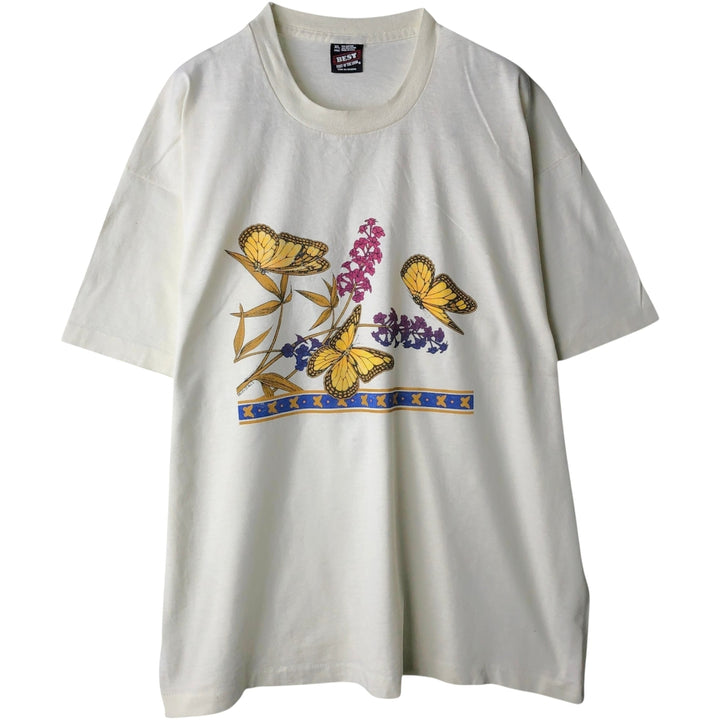 90'S Fruit of the Loom Best Butterfly Print Animal T-Shirt, Made in USA, Men's XL equivalent, Vintage cotton white type Vintage Second Hand
