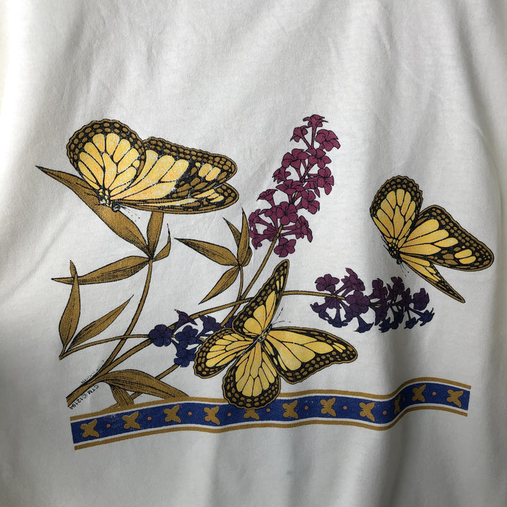 90'S Fruit of the Loom Best Butterfly Print Animal T-Shirt, Made in USA, Men's XL equivalent, Vintage cotton white type Vintage Second Hand