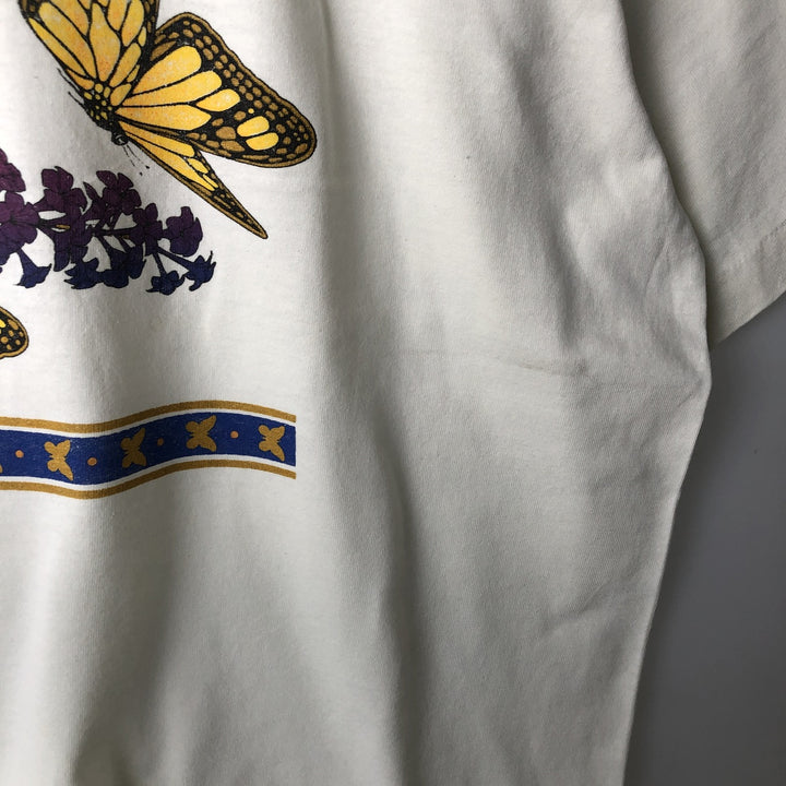 90'S Fruit of the Loom Best Butterfly Print Animal T-Shirt, Made in USA, Men's XL equivalent, Vintage cotton white type Vintage Second Hand