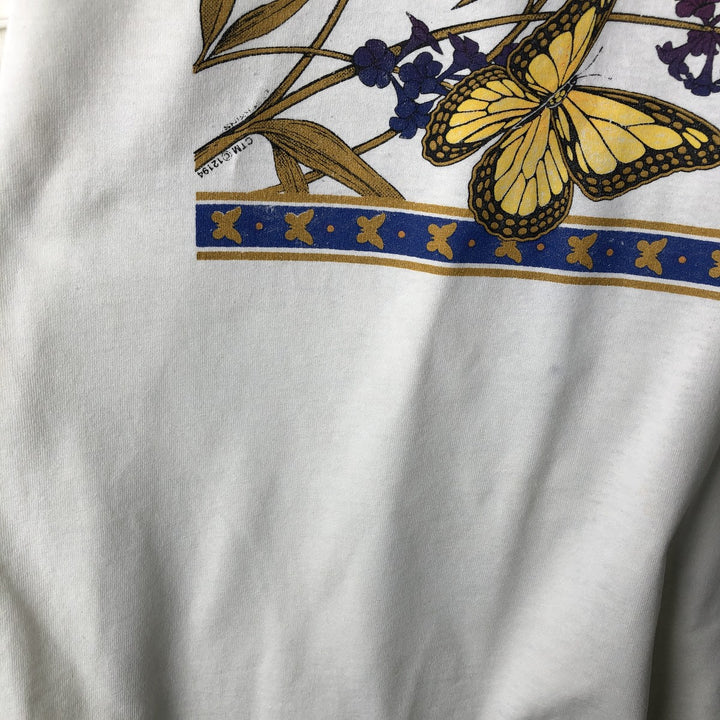 90'S Fruit of the Loom Best Butterfly Print Animal T-Shirt, Made in USA, Men's XL equivalent, Vintage cotton white type Vintage Second Hand