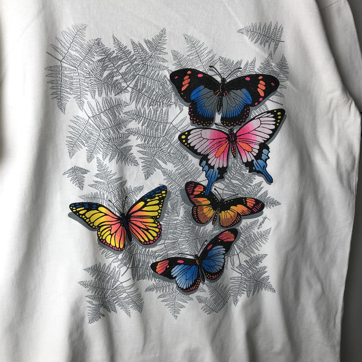 90'S Anvil butterfly print animal t-shirt, made in USA, men's size XL equivalent, vintage. cotton white type Vintage Second Hand