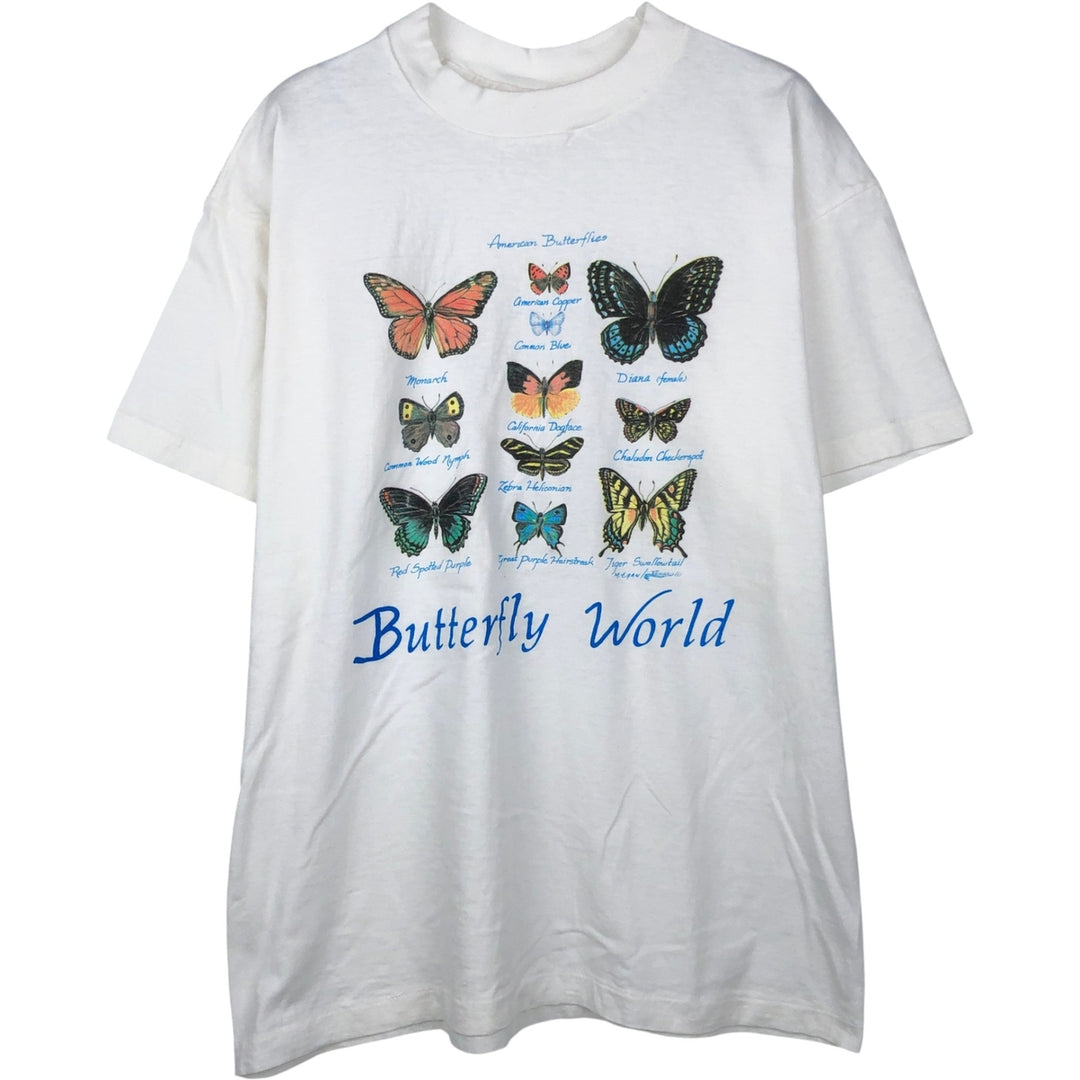 90'S MAN Butterfly Print Animal T-Shirt, Made in USA, Men's Size L (Equivalent), Vintage cotton white type Vintage Second Hand