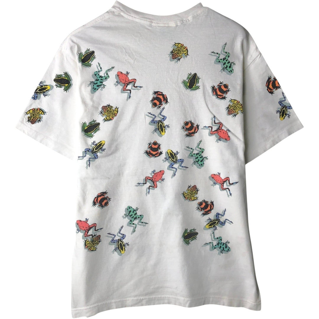 90'S Harborside Graphics Frog Pattern Animal T-Shirt, Made in USA, Men's Size M (Equivalent), Vintage cotton white type Vintage Second Hand