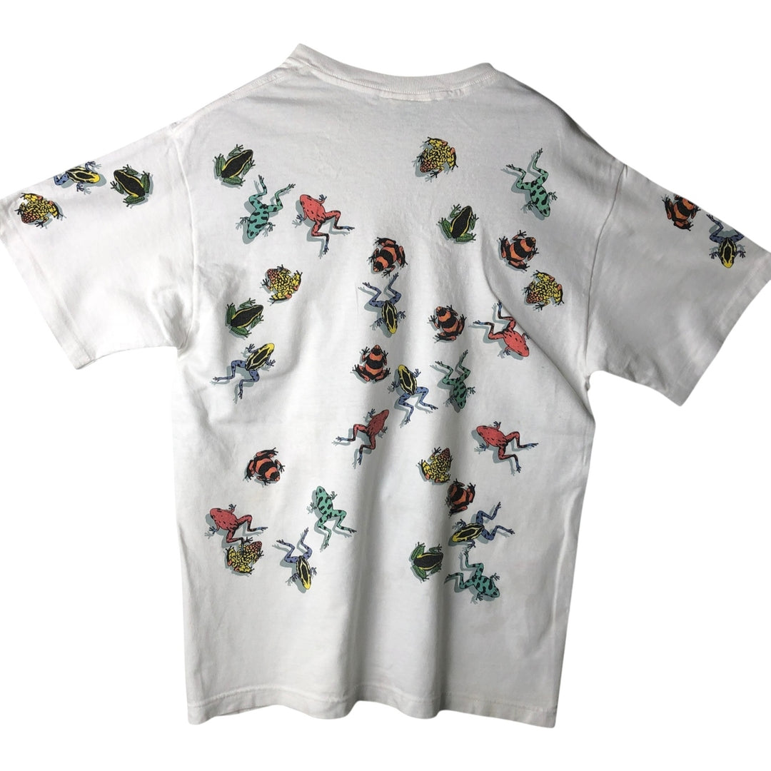90'S Harborside Graphics Frog Pattern Animal T-Shirt, Made in USA, Men's Size M (Equivalent), Vintage cotton white type Vintage Second Hand