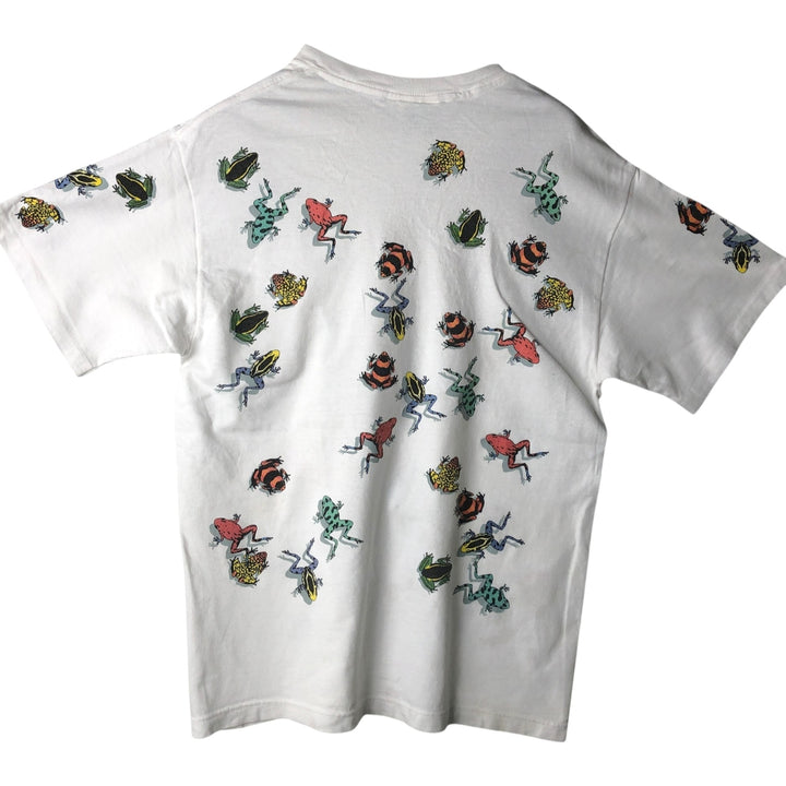 90'S Harborside Graphics Frog Pattern Animal T-Shirt, Made in USA, Men's Size M (Equivalent), Vintage cotton white type Vintage Second Hand