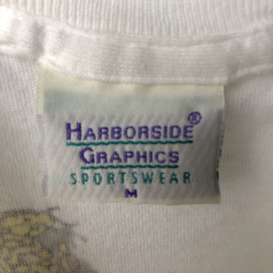 90'S Harborside Graphics Frog Pattern Animal T-Shirt, Made in USA, Men's Size M (Equivalent), Vintage cotton white type Vintage Second Hand