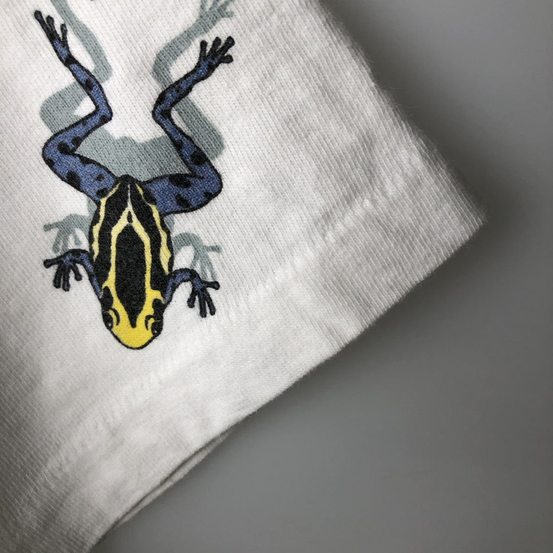 90'S Harborside Graphics Frog Pattern Animal T-Shirt, Made in USA, Men's Size M (Equivalent), Vintage cotton white type Vintage Second Hand