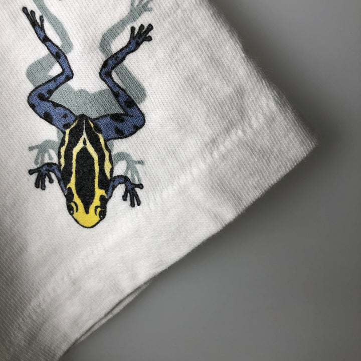 90'S Harborside Graphics Frog Pattern Animal T-Shirt, Made in USA, Men's Size M (Equivalent), Vintage cotton white type Vintage Second Hand