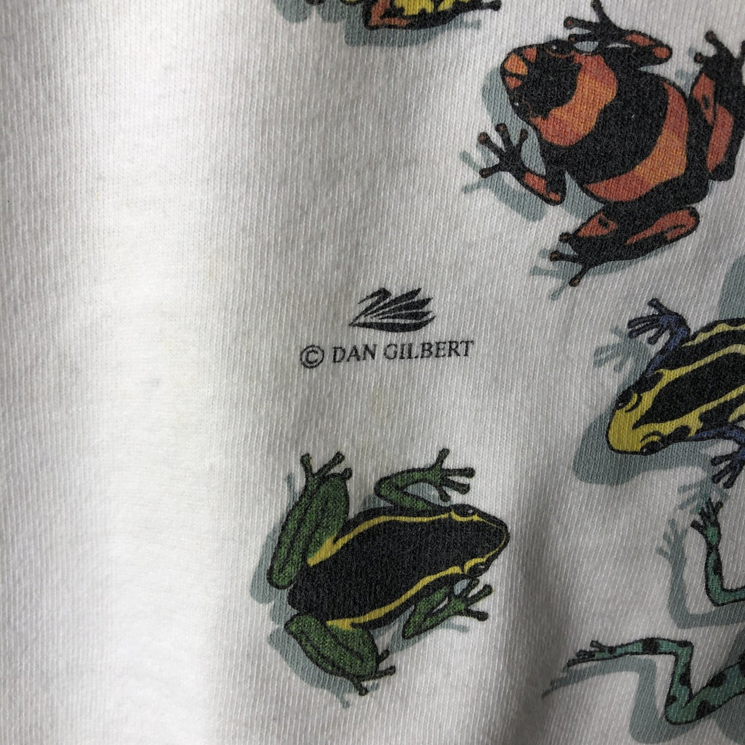 90'S Harborside Graphics Frog Pattern Animal T-Shirt, Made in USA, Men's Size M (Equivalent), Vintage cotton white type Vintage Second Hand