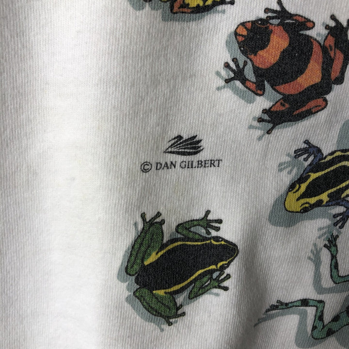 90'S Harborside Graphics Frog Pattern Animal T-Shirt, Made in USA, Men's Size M (Equivalent), Vintage cotton white type Vintage Second Hand