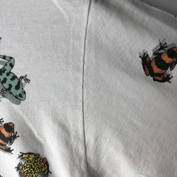 90'S Harborside Graphics Frog Pattern Animal T-Shirt, Made in USA, Men's Size M (Equivalent), Vintage cotton white type Vintage Second Hand
