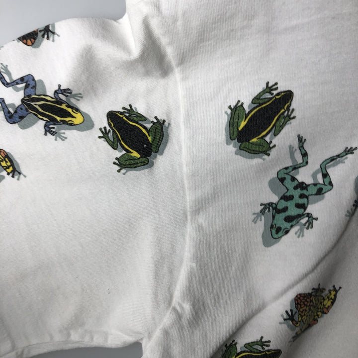 90'S Harborside Graphics Frog Pattern Animal T-Shirt, Made in USA, Men's Size M (Equivalent), Vintage cotton white type Vintage Second Hand