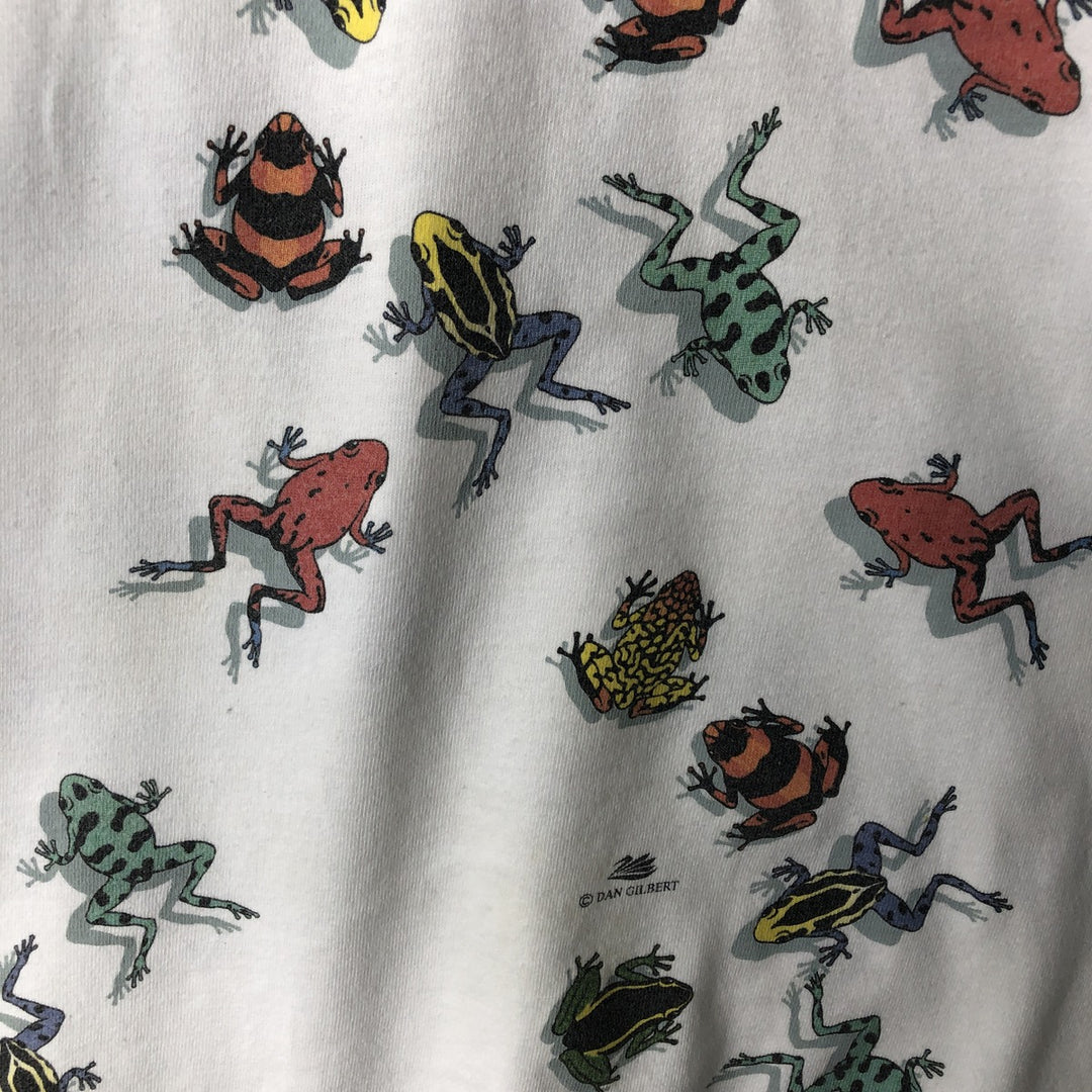 90'S Harborside Graphics Frog Pattern Animal T-Shirt, Made in USA, Men's Size M (Equivalent), Vintage cotton white type Vintage Second Hand