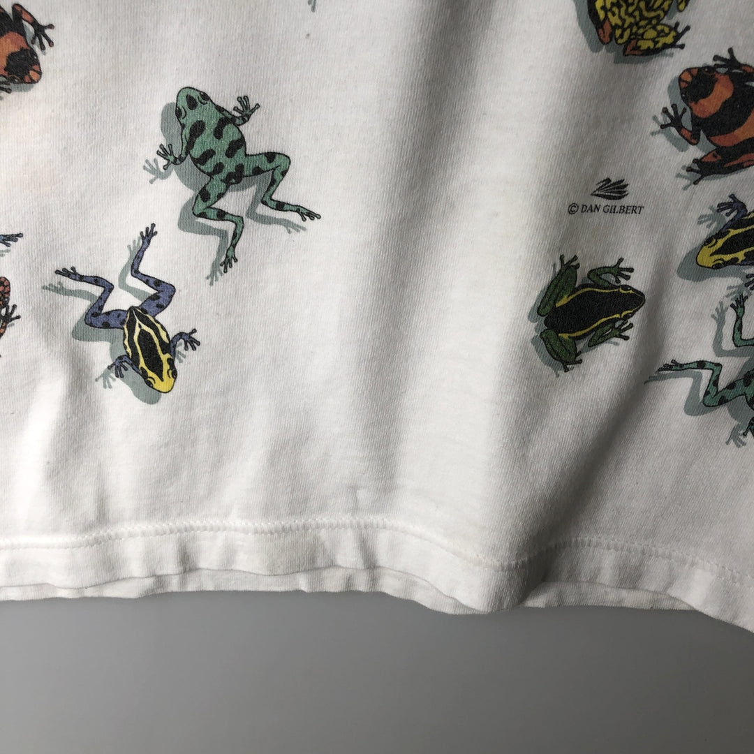90'S Harborside Graphics Frog Pattern Animal T-Shirt, Made in USA, Men's Size M (Equivalent), Vintage cotton white type Vintage Second Hand