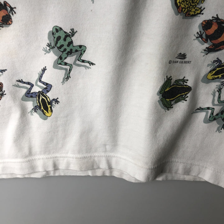 90'S Harborside Graphics Frog Pattern Animal T-Shirt, Made in USA, Men's Size M (Equivalent), Vintage cotton white type Vintage Second Hand