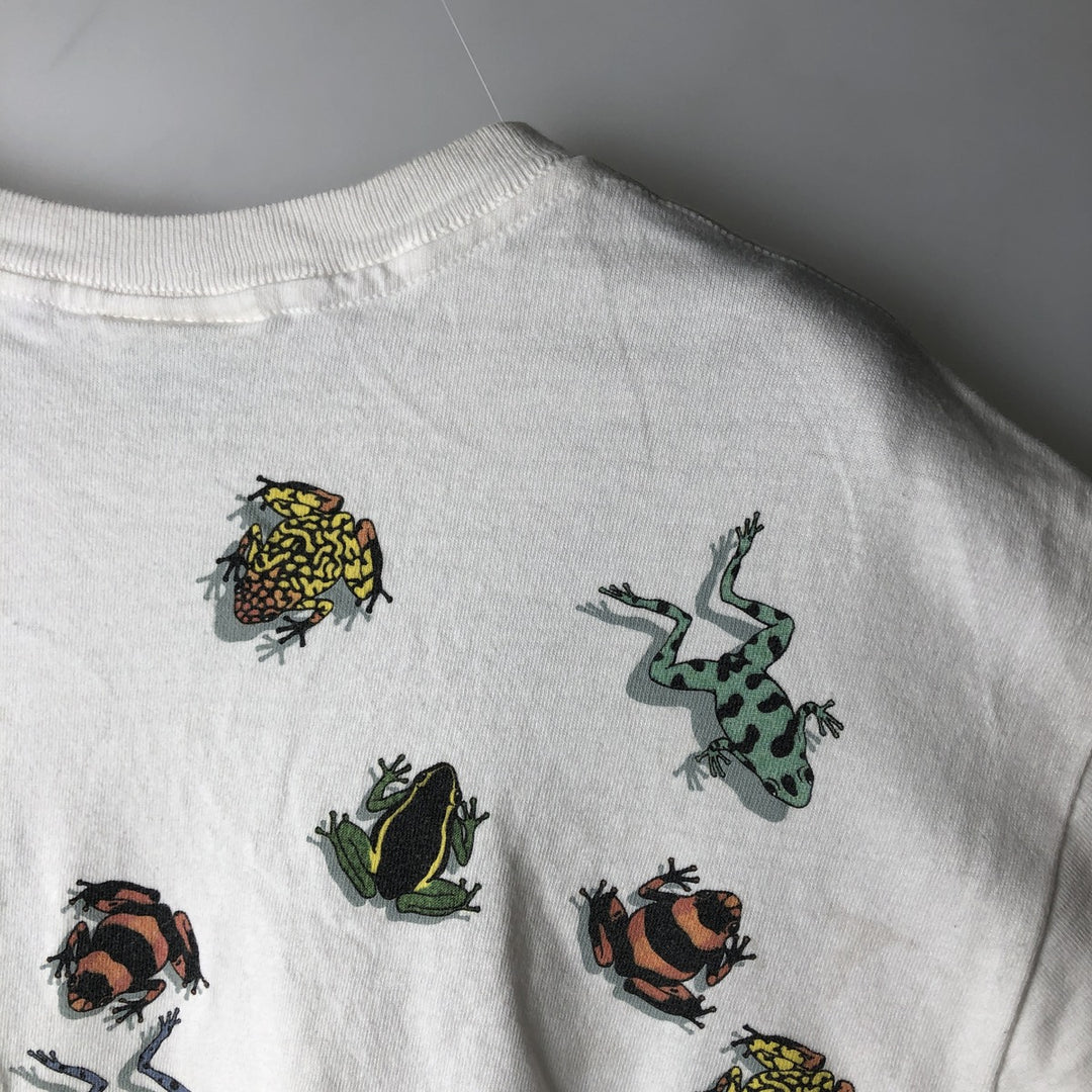 90'S Harborside Graphics Frog Pattern Animal T-Shirt, Made in USA, Men's Size M (Equivalent), Vintage cotton white type Vintage Second Hand
