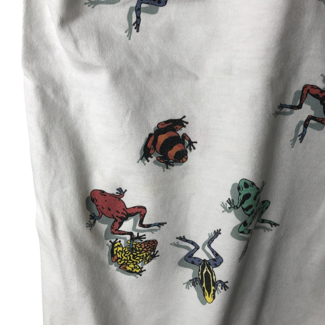 90'S Harborside Graphics Frog Pattern Animal T-Shirt, Made in USA, Men's Size M (Equivalent), Vintage cotton white type Vintage Second Hand