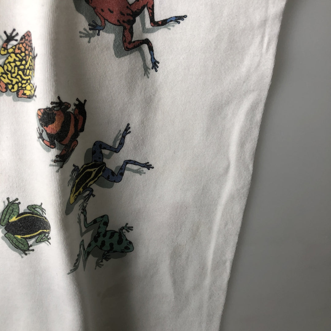 90'S Harborside Graphics Frog Pattern Animal T-Shirt, Made in USA, Men's Size M (Equivalent), Vintage cotton white type Vintage Second Hand