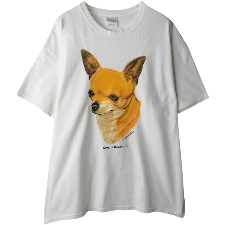 2000'S Hanes Heavyweight Dog Pattern Animal T-Shirt, Men's Size XL (approx.) cotton white type Vintage Second Hand