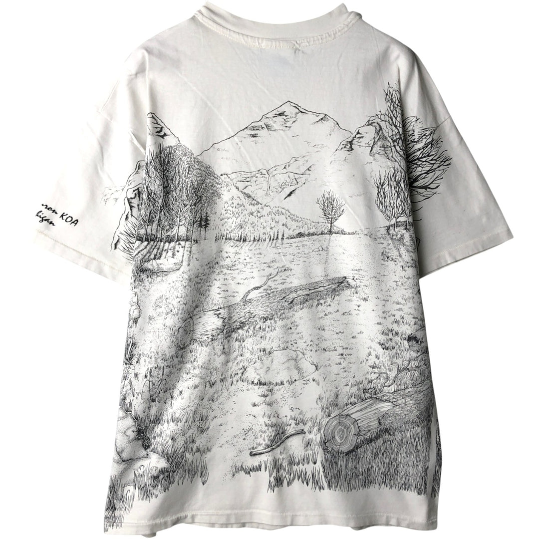 90'S Hanes BEEFY-T Blue Tag All-Over Print Wolf Pattern Animal T-Shirt Made in USA Men's XL Equivalent Vintage cotton white type Vintage Second Hand