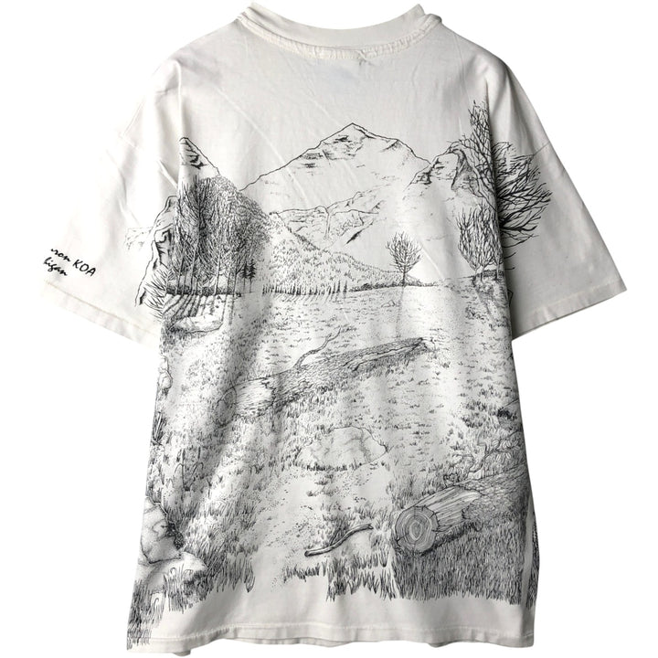 90'S Hanes BEEFY-T Blue Tag All-Over Print Wolf Pattern Animal T-Shirt Made in USA Men's XL Equivalent Vintage cotton white type Vintage Second Hand