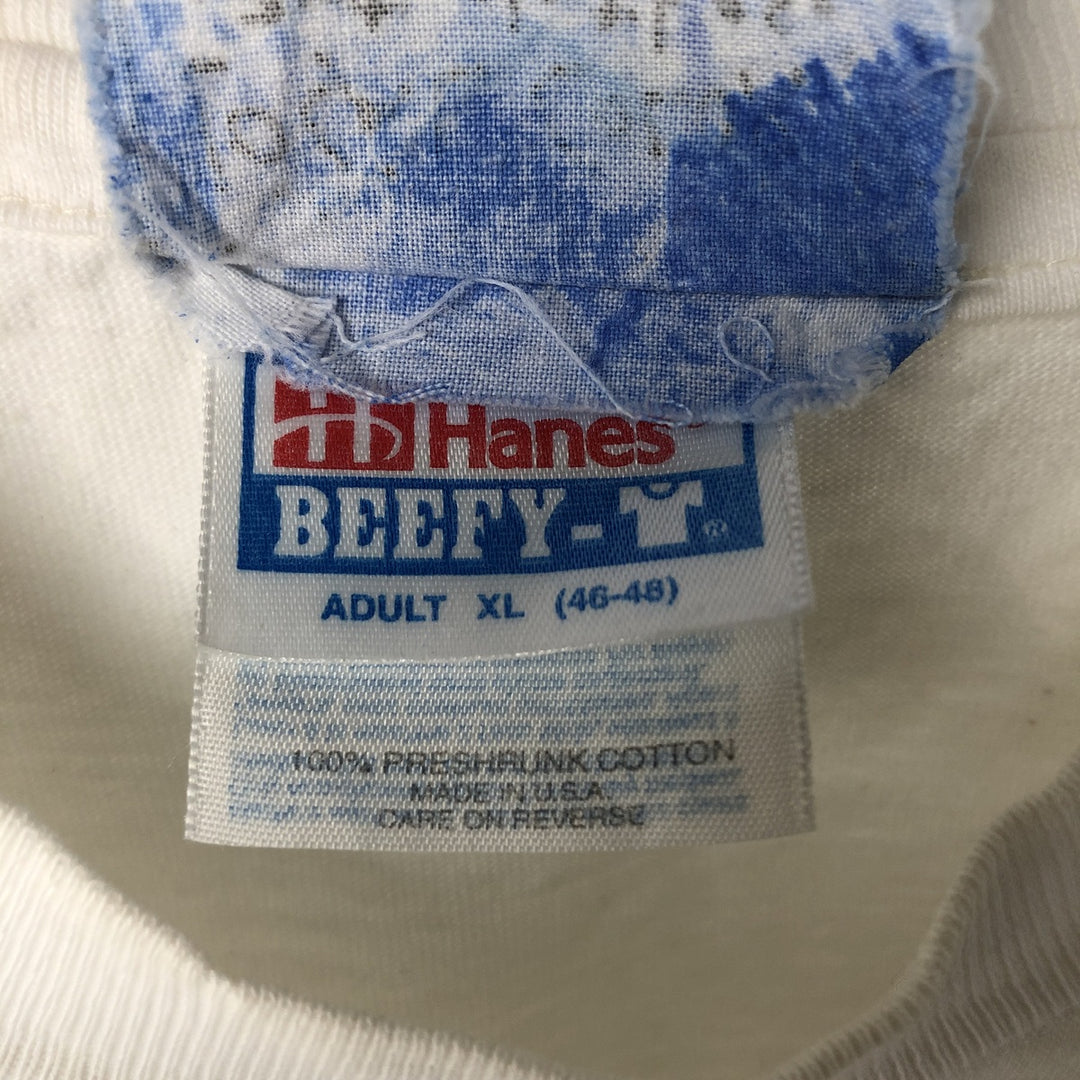 90'S Hanes BEEFY-T Blue Tag All-Over Print Wolf Pattern Animal T-Shirt Made in USA Men's XL Equivalent Vintage cotton white type Vintage Second Hand