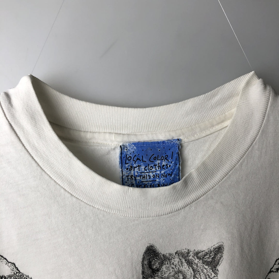 90'S Hanes BEEFY-T Blue Tag All-Over Print Wolf Pattern Animal T-Shirt Made in USA Men's XL Equivalent Vintage cotton white type Vintage Second Hand