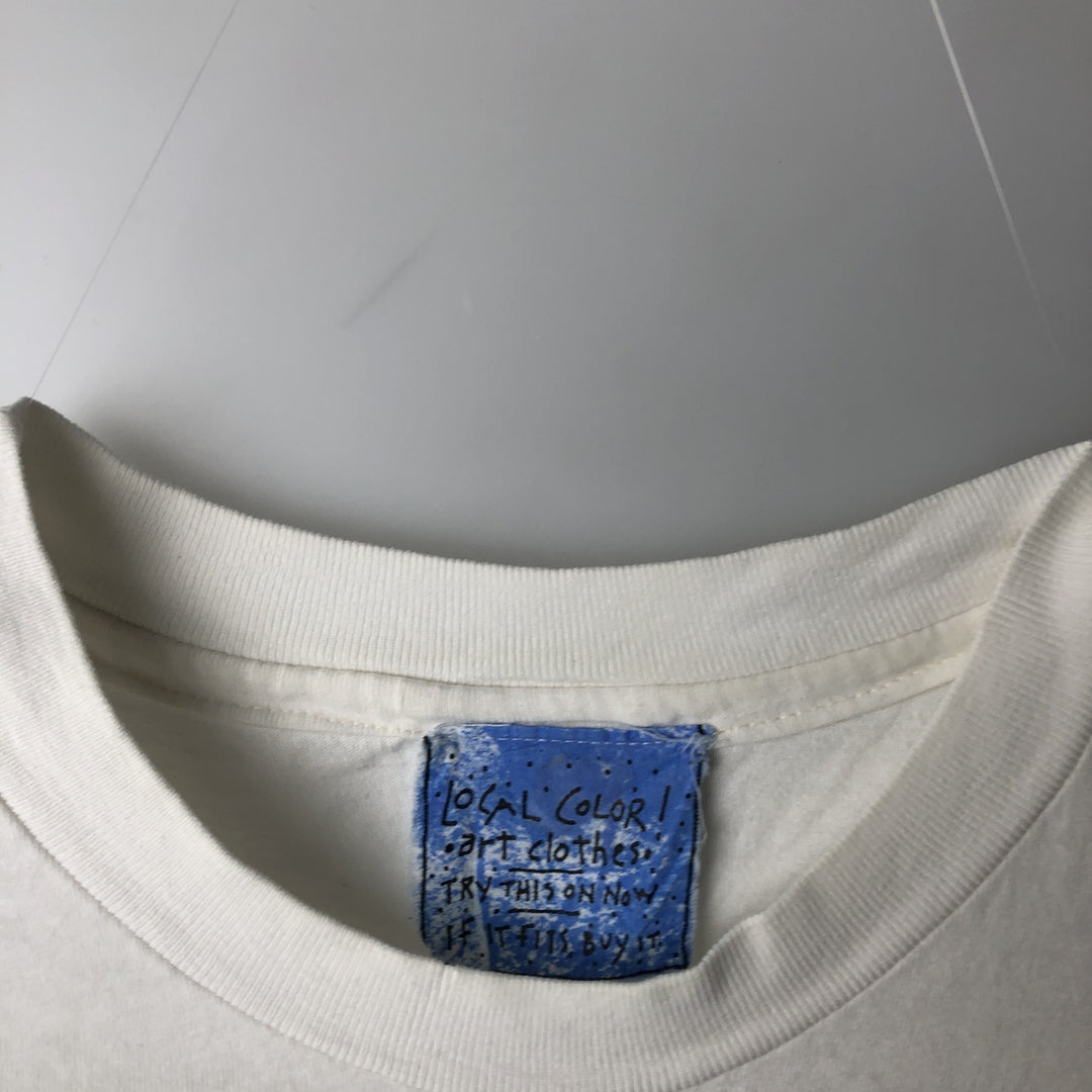 90'S Hanes BEEFY-T Blue Tag All-Over Print Wolf Pattern Animal T-Shirt Made in USA Men's XL Equivalent Vintage cotton white type Vintage Second Hand