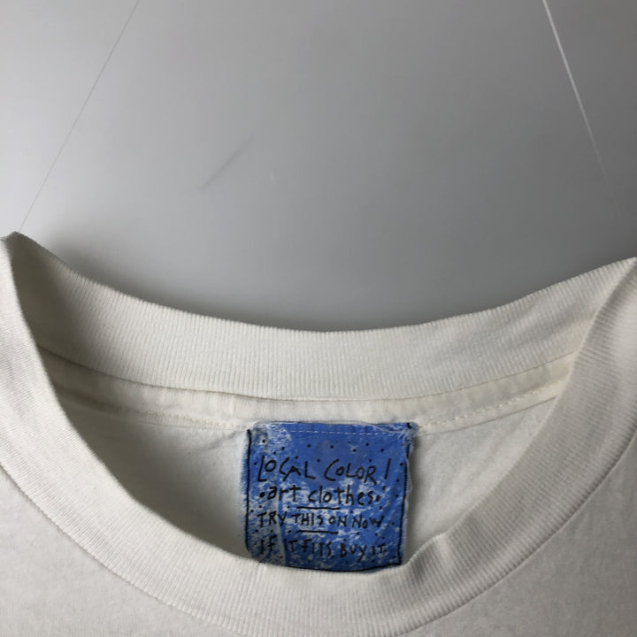 90'S Hanes BEEFY-T Blue Tag All-Over Print Wolf Pattern Animal T-Shirt Made in USA Men's XL Equivalent Vintage cotton white type Vintage Second Hand