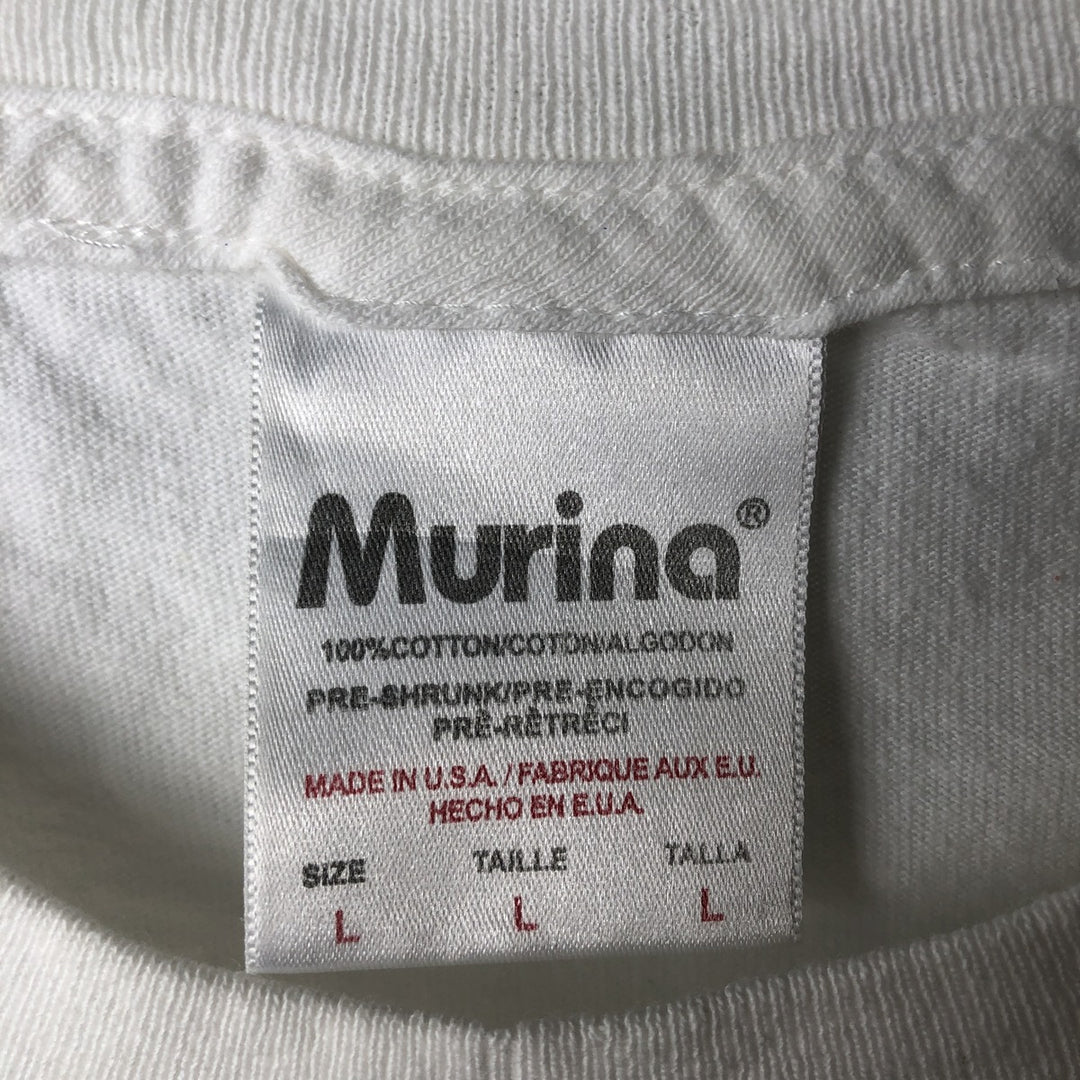 90'S Murina Cat Print Animal T-Shirt, Made in USA, Men's Size L (Equivalent), Vintage cotton white type Vintage Second Hand